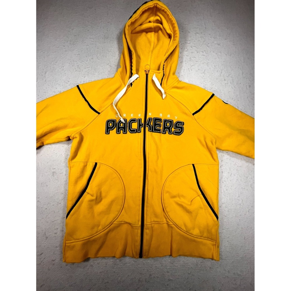 Green Bay Packers Hoodie Mens Small Yellow Reebok Football NFL Full Zip Athletic - Picture 3 of 12
